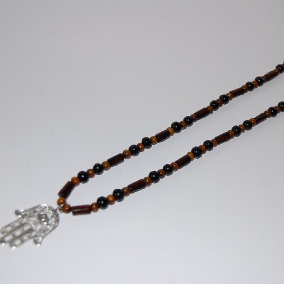 Hamsa Hand Necklace,Wood Necklace,Hand of Fatima Necklace,Hamsa Necklace - Picture 2 of 3